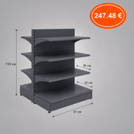 Стелаж  двустр. R8 - 97 х 2х(42*36*36*36) x 135 см - цвят СИВ АНТРАЦИТ