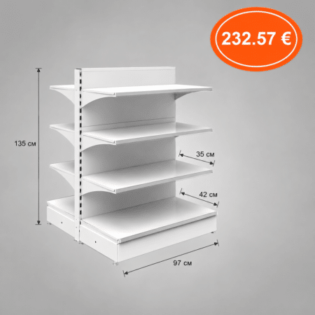 Стелаж  двустр. R8 - 97 х 2х(42*36*36*36) x 135 см - цвят БЯЛО