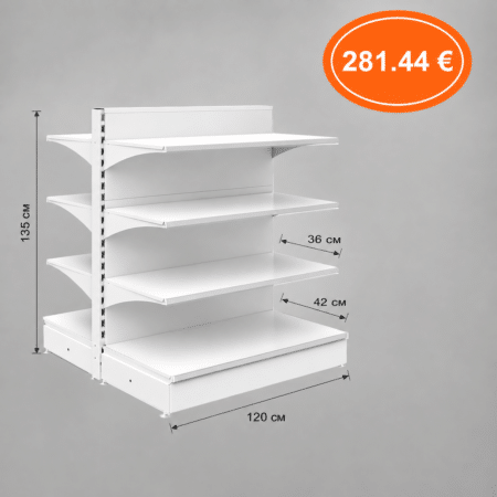 Стелаж  двустр. R8 - 120 х 2х(42*36*36*36) x 135 см - цвят БЯЛО