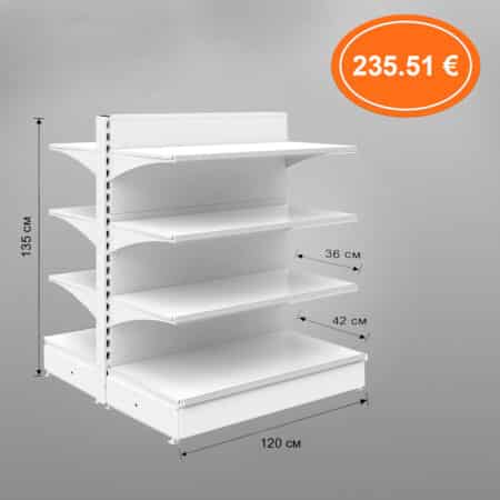 Стелаж  двустр. R8 - 120 х 2х(42*36*36*36) x 135 см - цвят БЯЛО