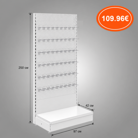 Стелаж перфо панел R1 - 97 х 42 х 200 см - цвят БЯЛО